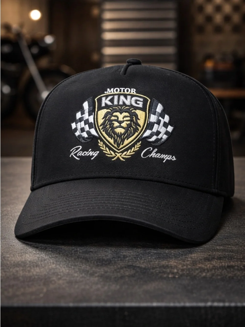 NWT Wembley Men’s Black Motor King Embroidered Baseball Cap - Snap Back